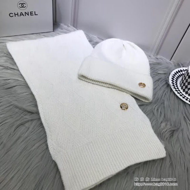 CHANEL香奈兒 官網最新 時尚百搭羊毛針織帽子圍巾套裝 男女同款 LLWJ8737